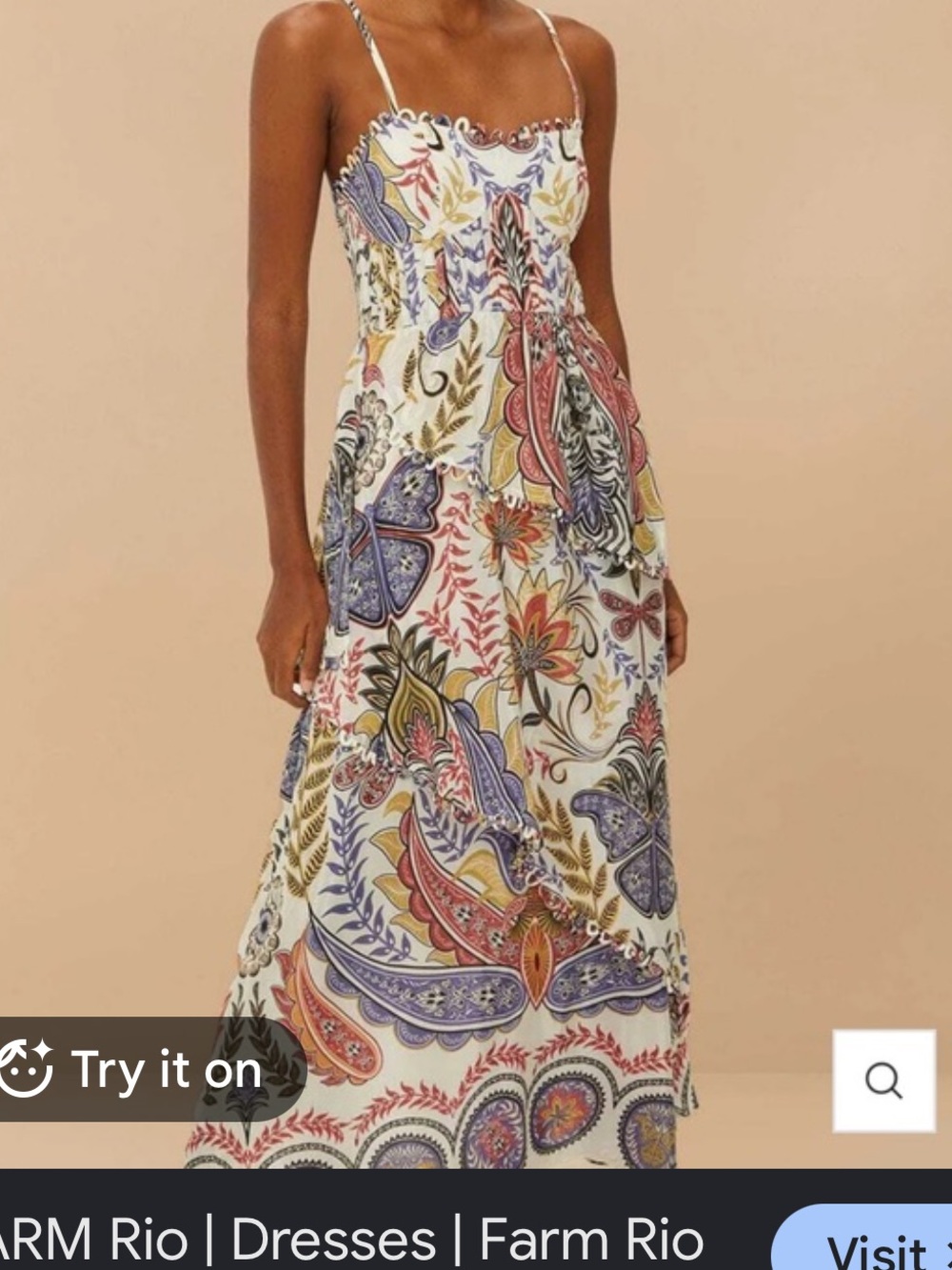 FARM Rio White Maxi Dress with Multicolor Paisley & Floral Print